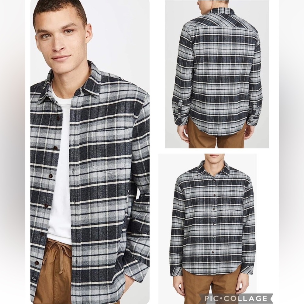 Rails Mens‎ Forrest Heather Grey/Ecru Plaid Long Sleeve Flannel Button Up Small